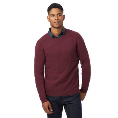 Big and tall dark red lambswool rich crew neck jumper